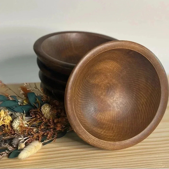 Vintage MCM Wood Bowls Hand Turned Salad Bowls Made in USA 5 - Picture 3 of 9